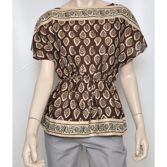Ralph Lauren Tops - Lauren Ralph Lauren Jeans Co. Cap Sleeve Leaf Print Top Brown XS/S/M Nwt $89
